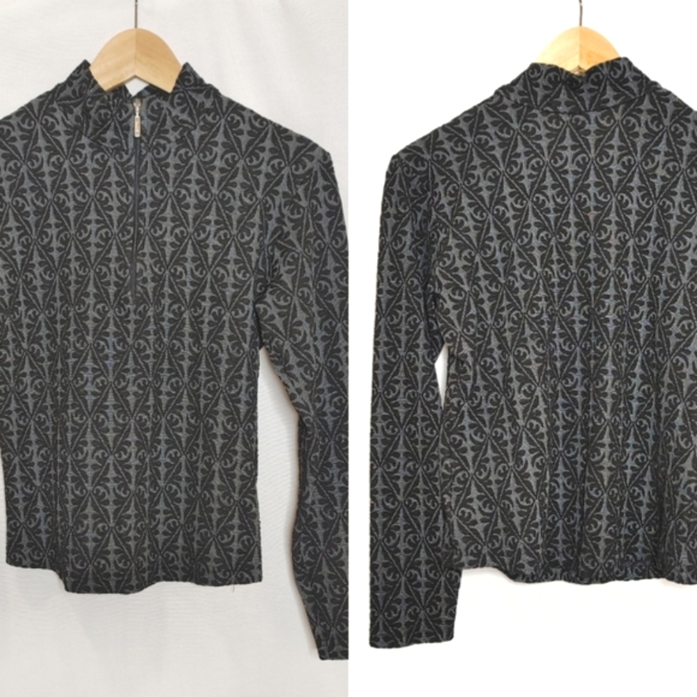 Marker Half Zip Pullover Long Sleeve Black Gray‎ Vintage Snow Base Layer Medium